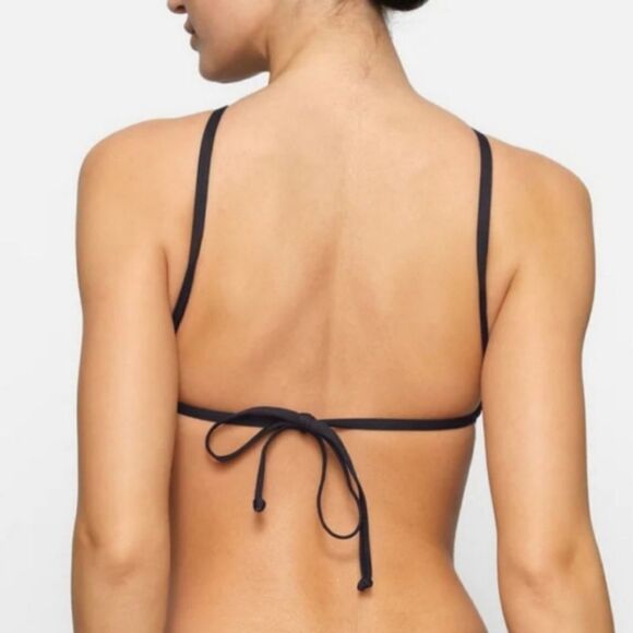 NWT SKIMS Recycled Swim High Neck Back Tie Onyx Black Top - Picture 3 of 7